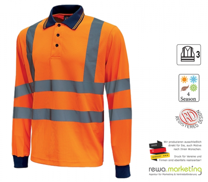 Long-sleeved polo shirt with reflective stripes Orange Fluo, model Haze